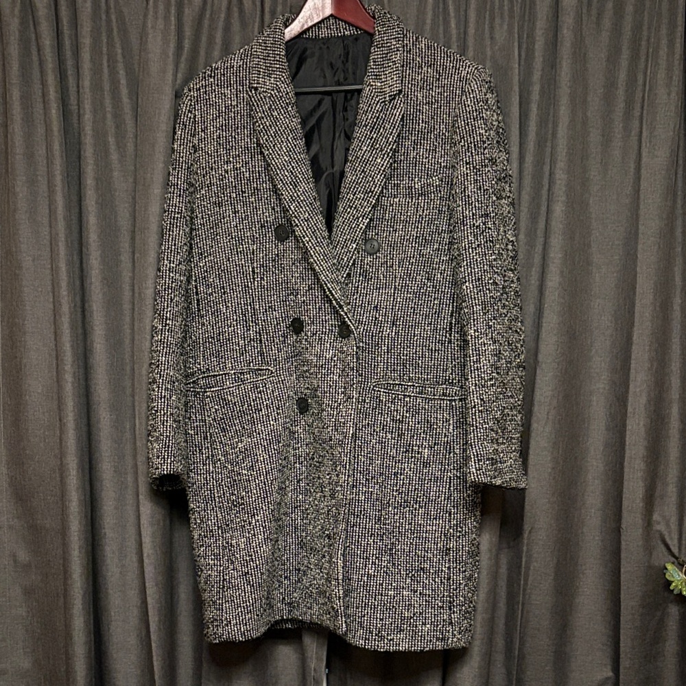 YSL Saint Laurent Stylish Black and White Long Tweed Coat with lining.
